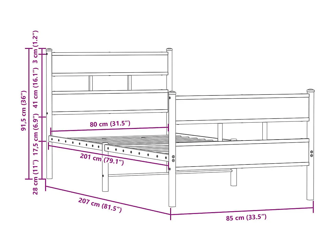 Giroletto senza Materasso con Testiera e Pediera 80x200 cm