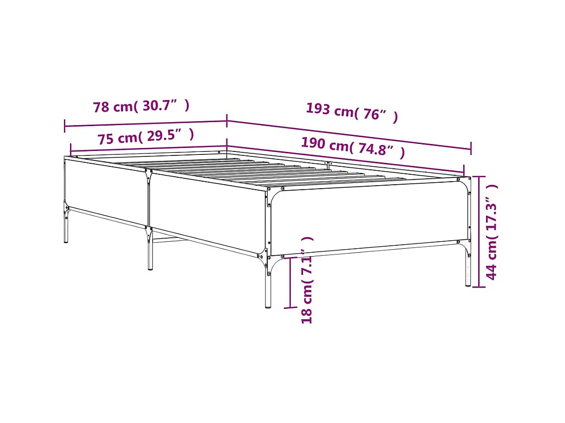 Cadre de lit sans matelas sonoma gris 75x190 cm