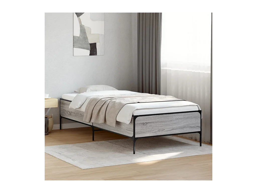 Bedframe bewerkt hout en metaal grijs sonoma eiken 75x190 cm