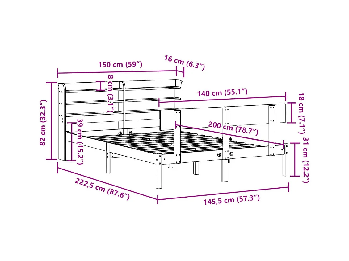 Cadre de lit sans matelas 140x200 cm bois massif de pin