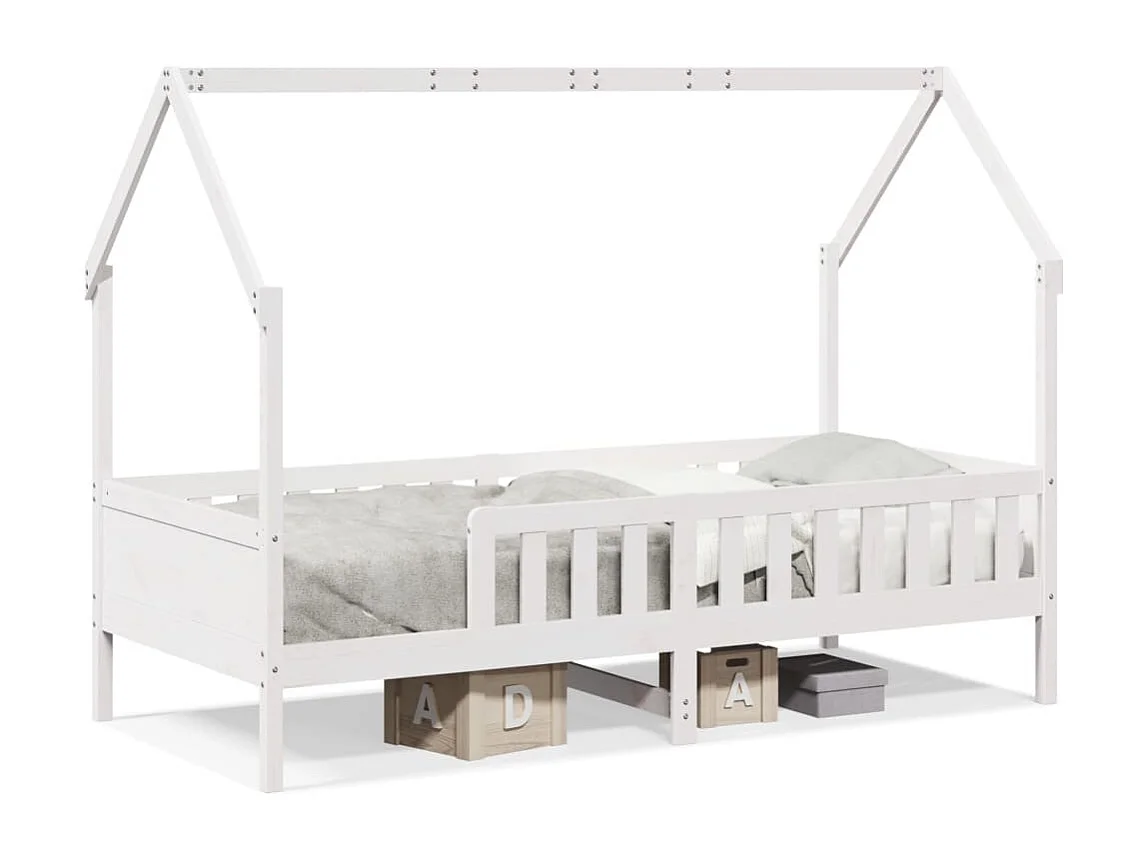 Cama infantil formato casa 80x200 cm pinho maciço branco