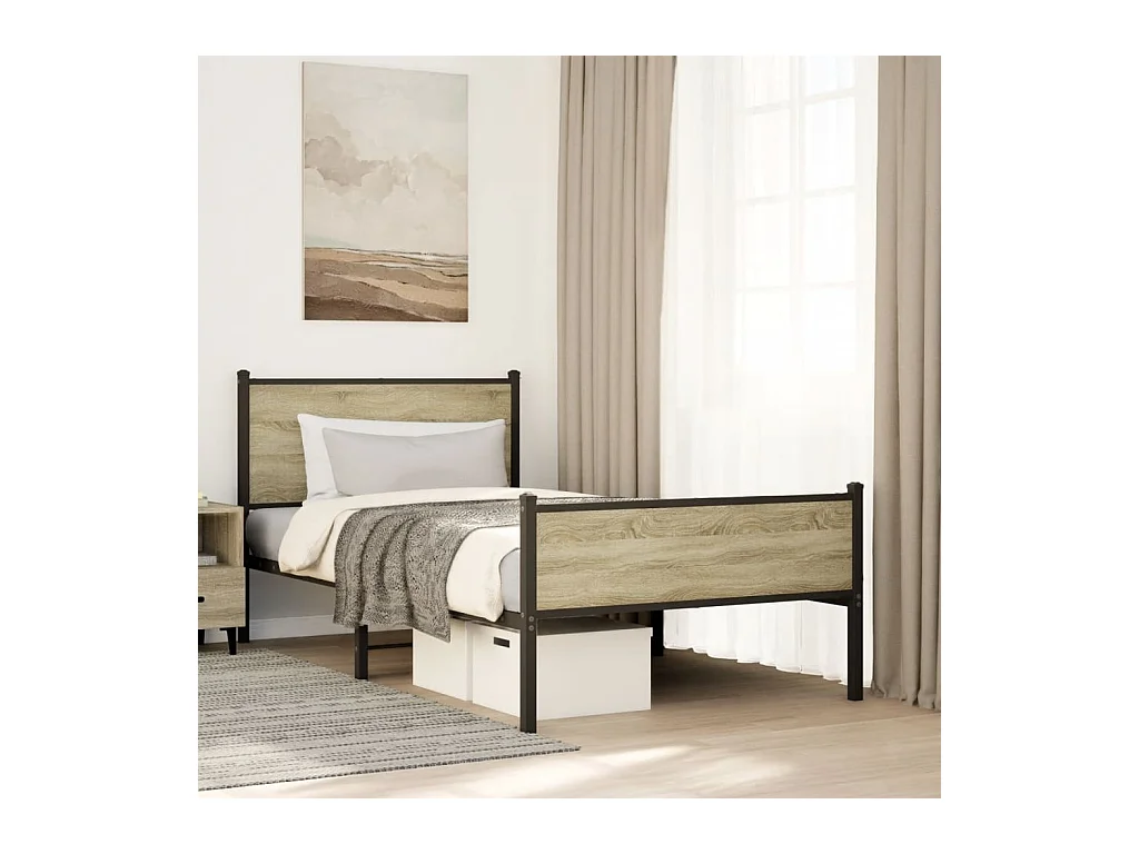 Estructura de cama sin colchón metal roble Sonoma 100x200 cm
