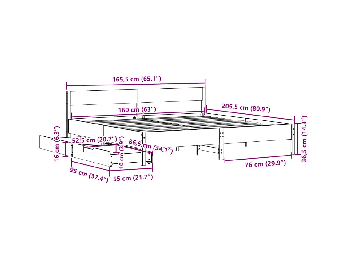 Estructura de cama sin colchón metal roble Sonoma 100x200 cm