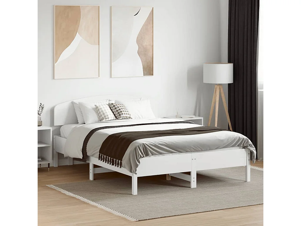 Massivholzbett ohne Matratze Weiß 135x190 cm Kiefernholz