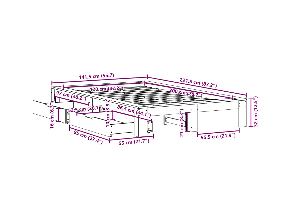 Estructura de cama sin colchón madera de pino blanca 120x200 cm
