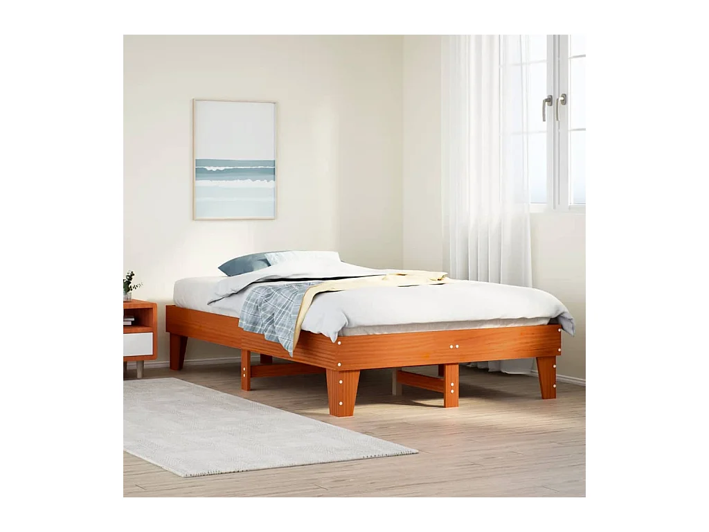 Cadre de lit sans matelas cire marron 135x190cm bois pin massif