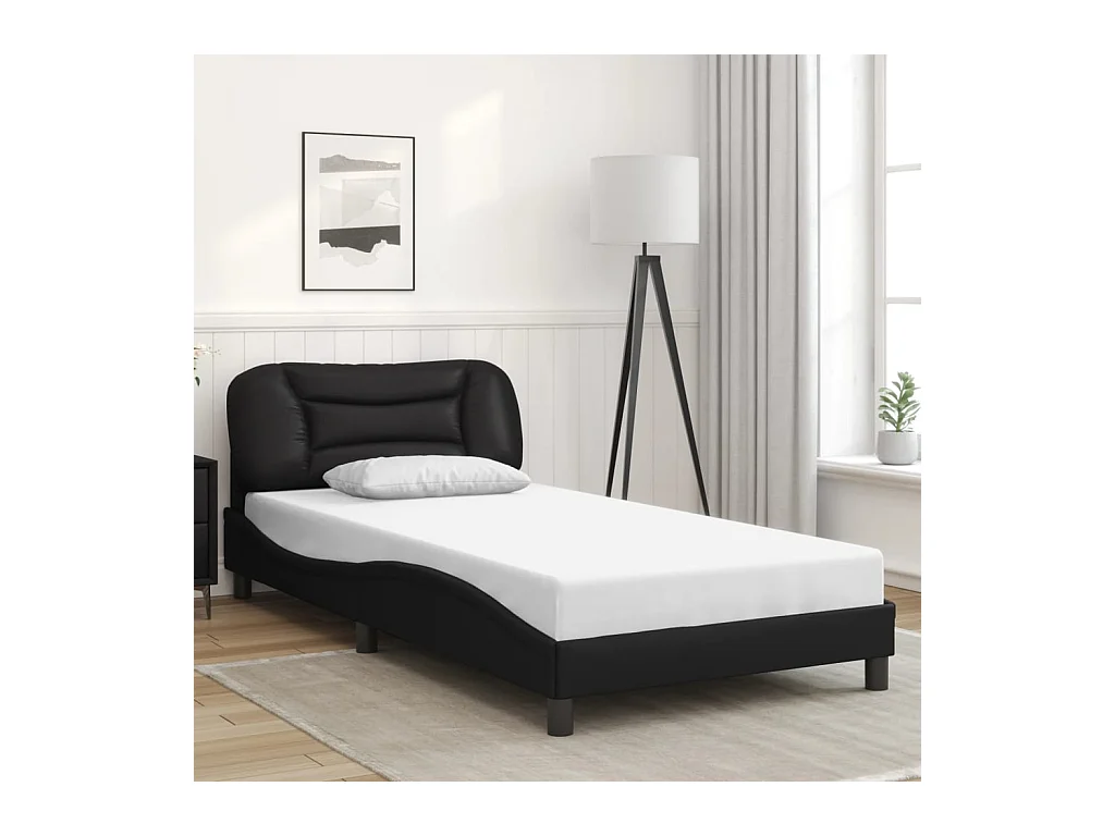 Bedframe met hoofdbord kunstleer zwart 100x200 cm