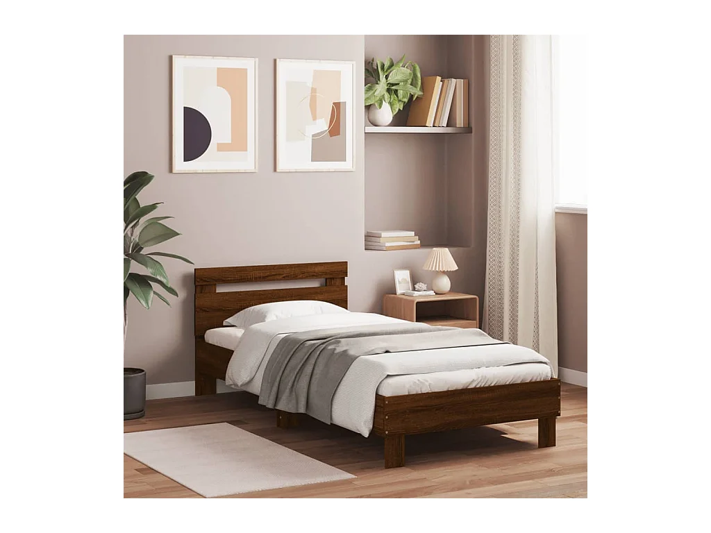 Bedframe met hoofdbord zonder matras bruin eikenkleur 75x190 cm