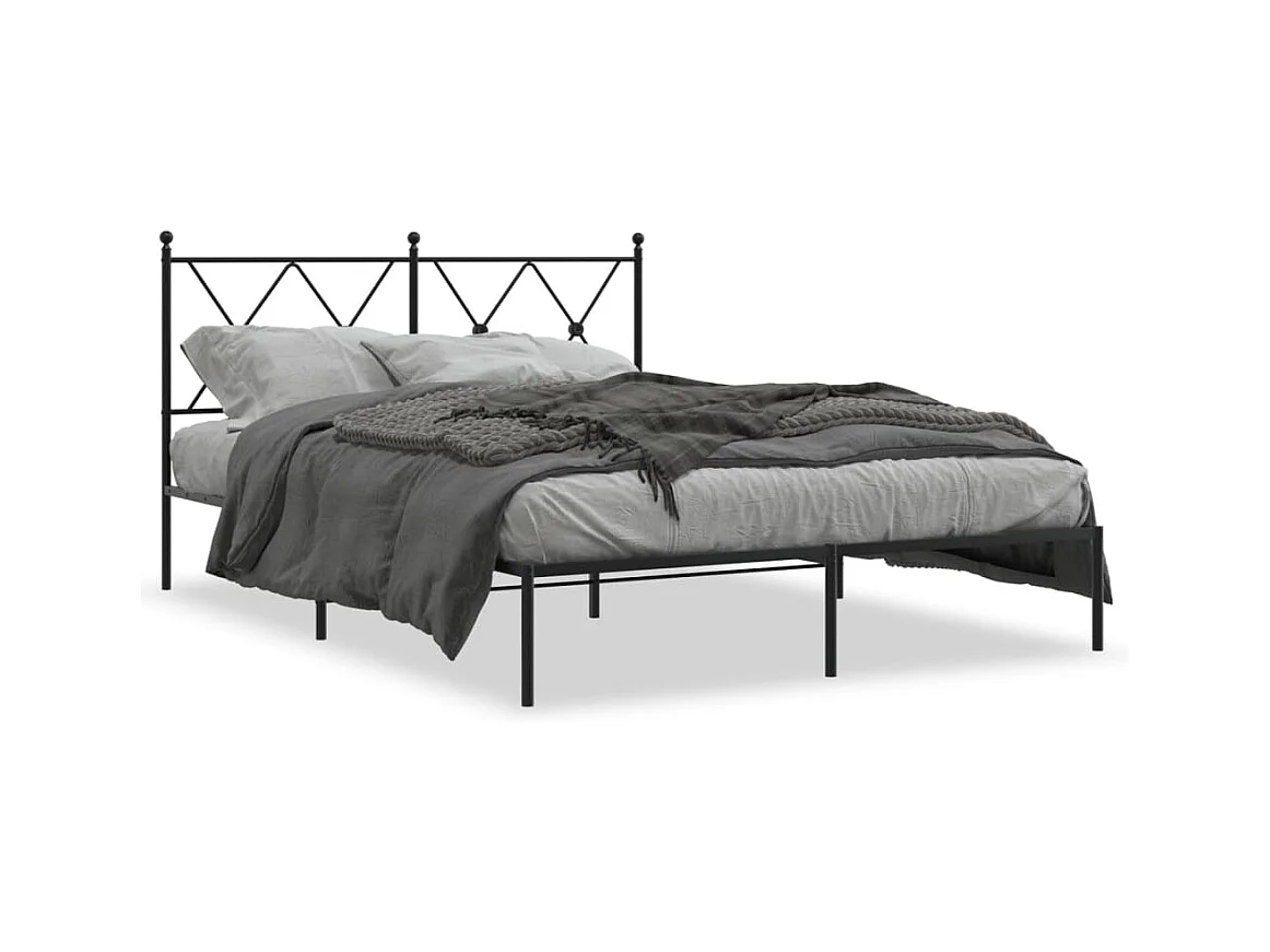 Bedframe met hoofdbord metaal zwart 140x190 cm