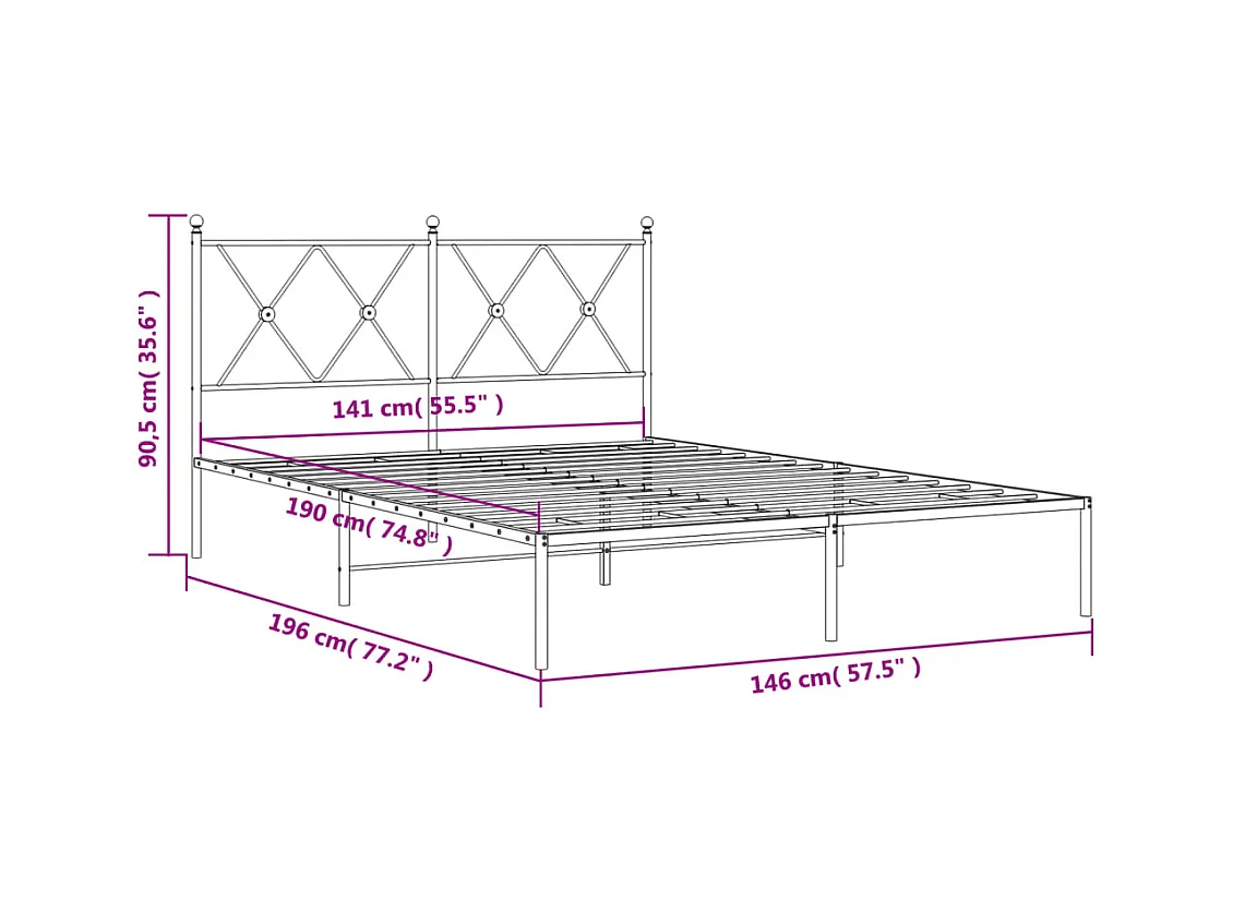 Bedframe met hoofdbord metaal zwart 140x190 cm