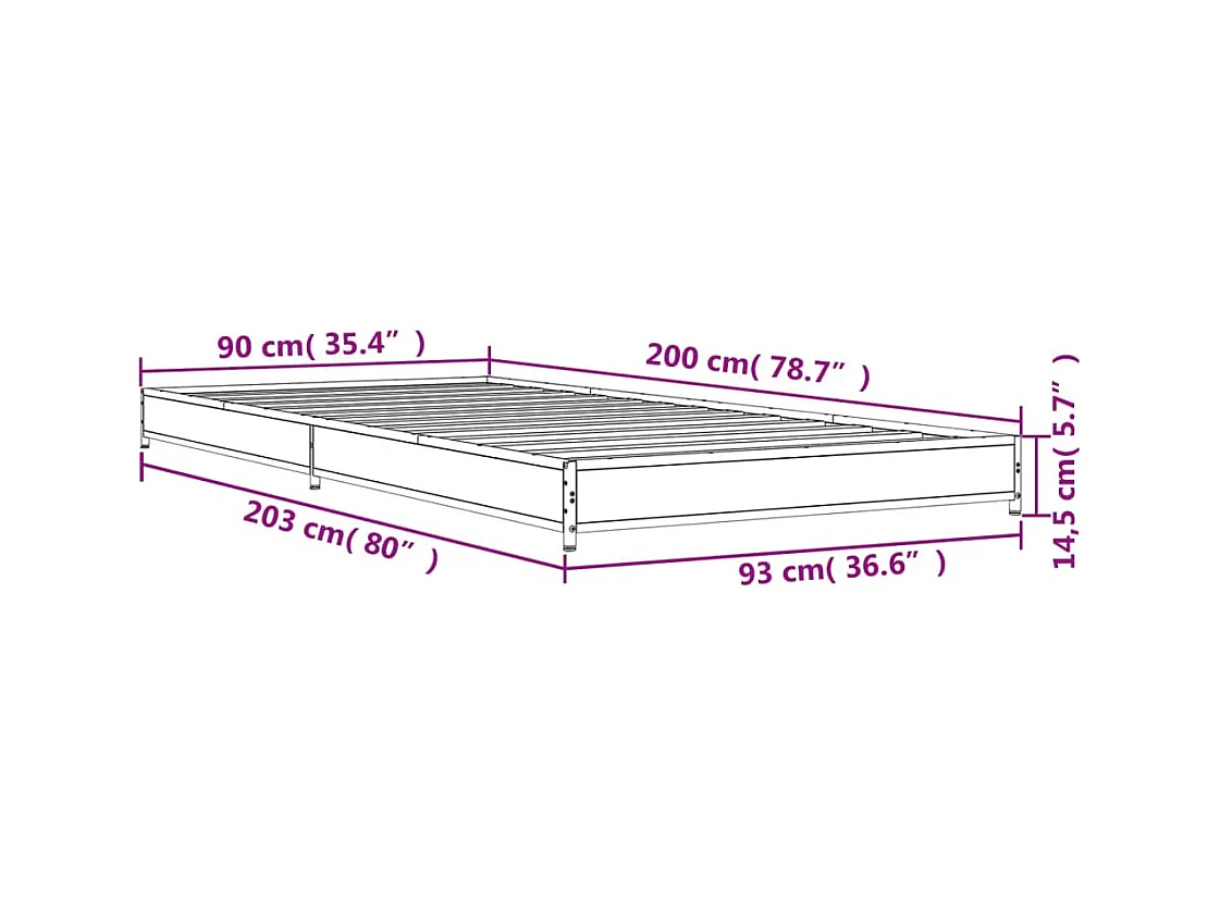 Bedframe met hoofdbord metaal zwart 140x190 cm