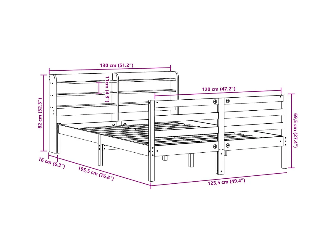 Bedframe met hoofdbord massief grenenhout 120x190 cm