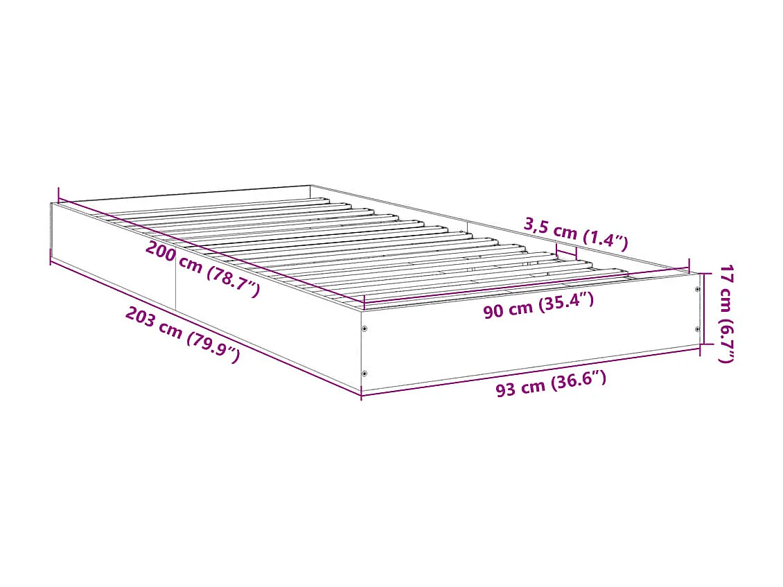 Bettgestell ohne Matratze Räuchereiche 90x200 cm Holzwerkstoff