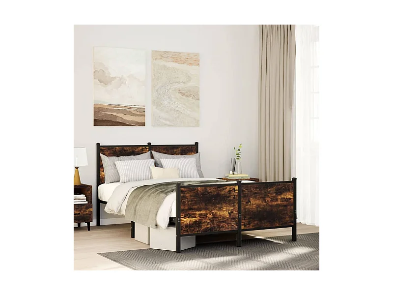 Cadre de lit en métal sans matelas chêne fumé 120x200 cm