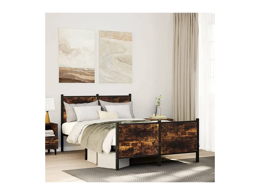 Cadre de lit en métal sans matelas chêne fumé 120x200 cm