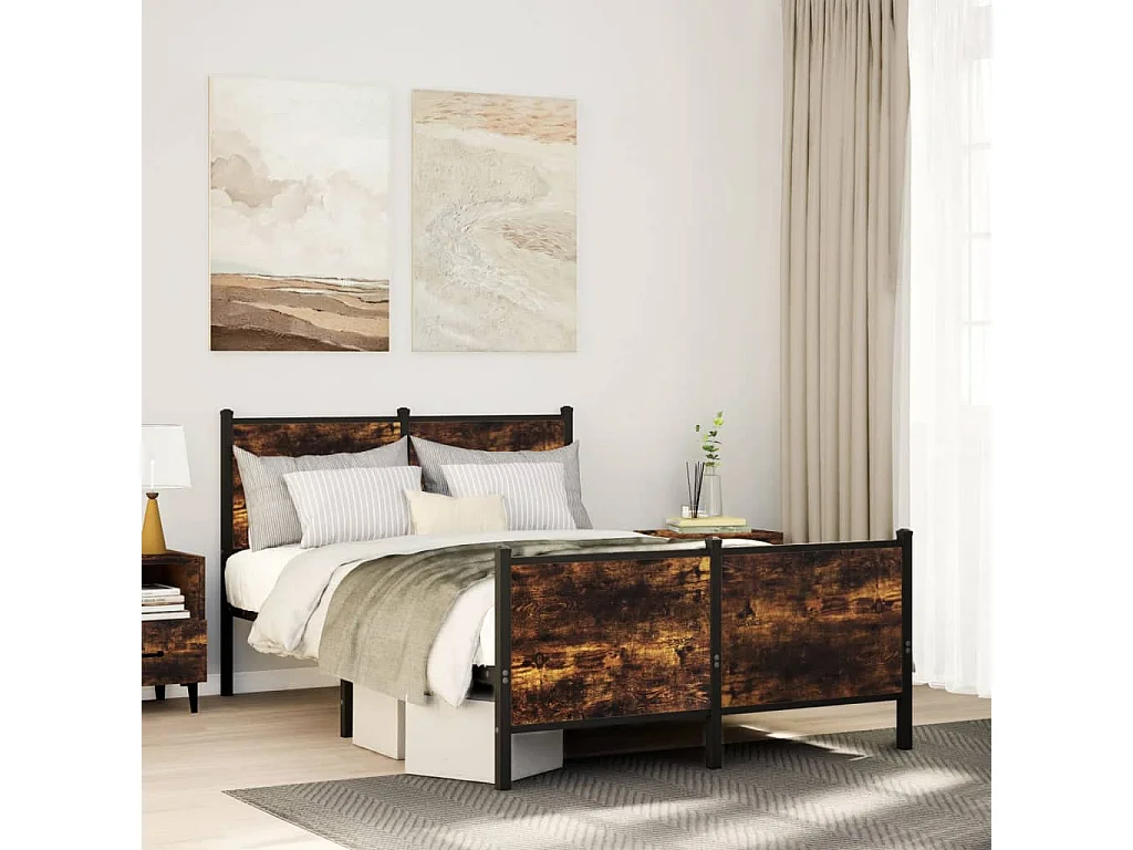 Cadre de lit en métal sans matelas chêne fumé 120x200 cm