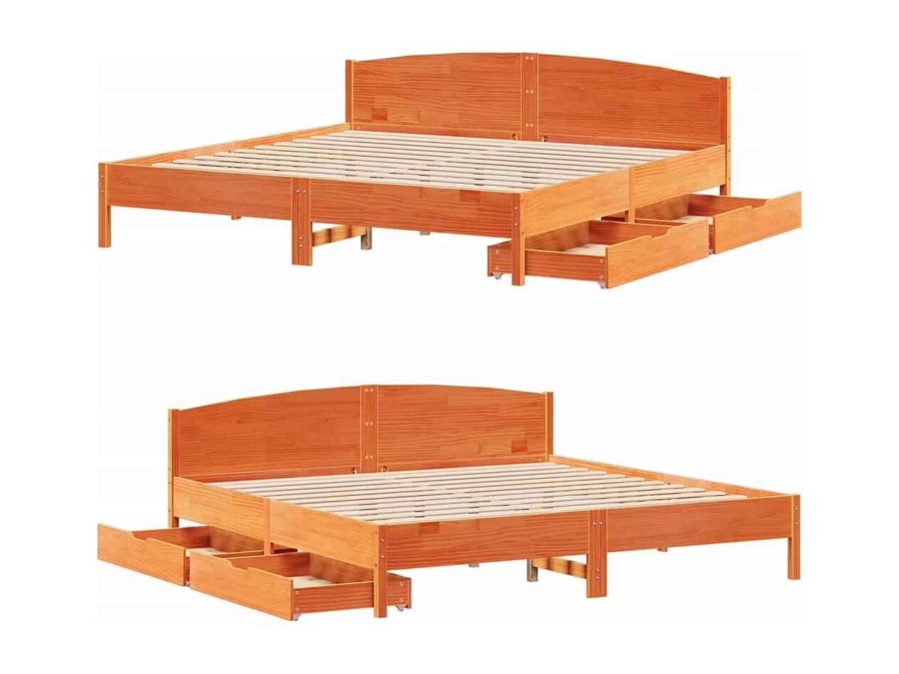 Cadre de lit sans matelas cire marron 200x200cm bois pin massif