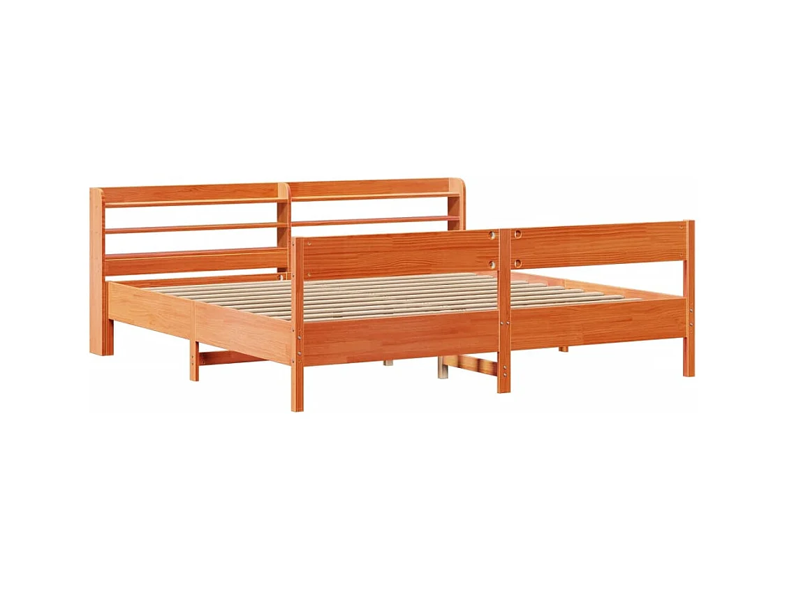 Cama sin colchón madera maciza de pino marrón cera 200x200 cm
