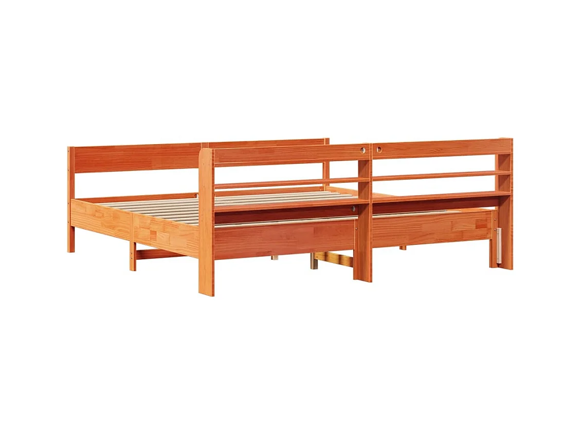 Cama sin colchón madera maciza de pino marrón cera 200x200 cm