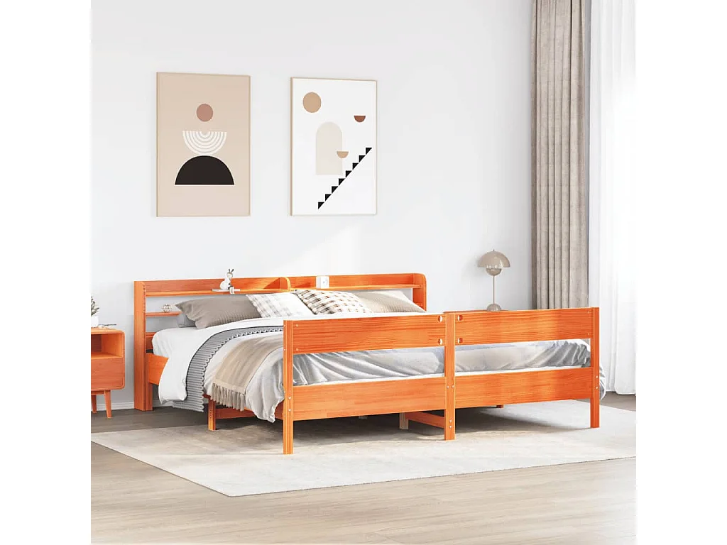 Cadre de lit sans matelas cire marron 200x200cm bois pin massif