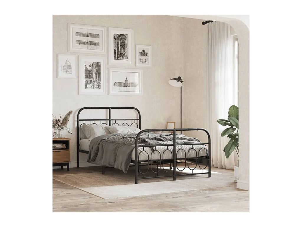 Bedframe met hoofd- en voeteneinde metaal zwart 120x200 cm