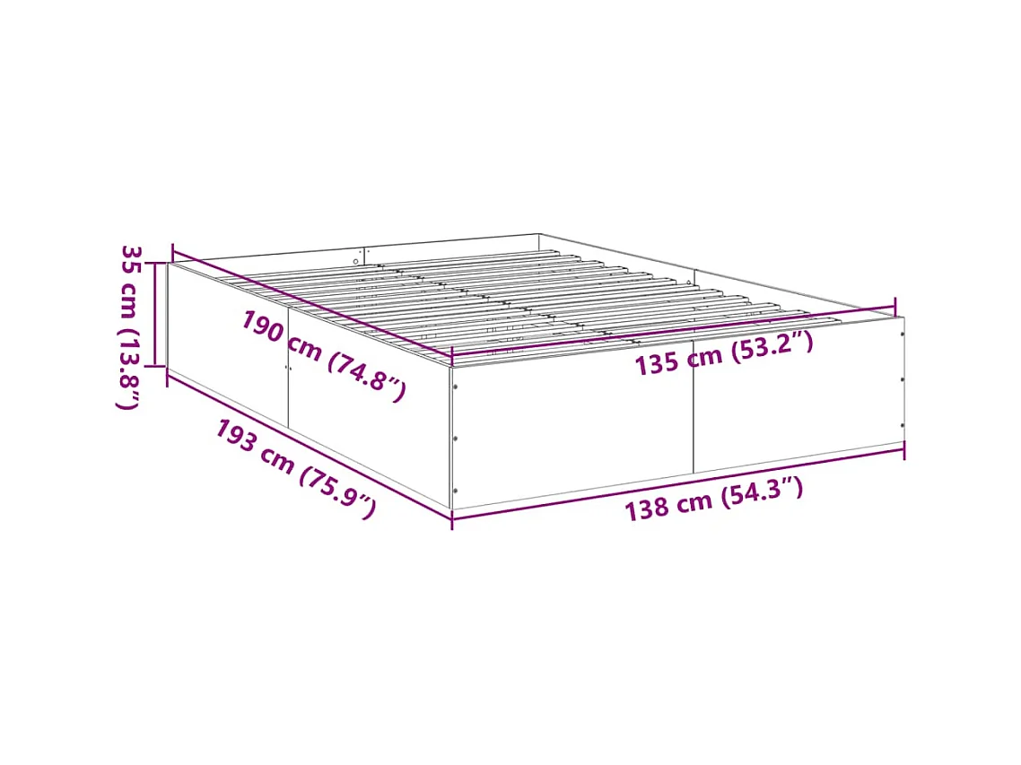 Bettgestell Braun Eichen-Optik 135x190 cm Holzwerkstoff