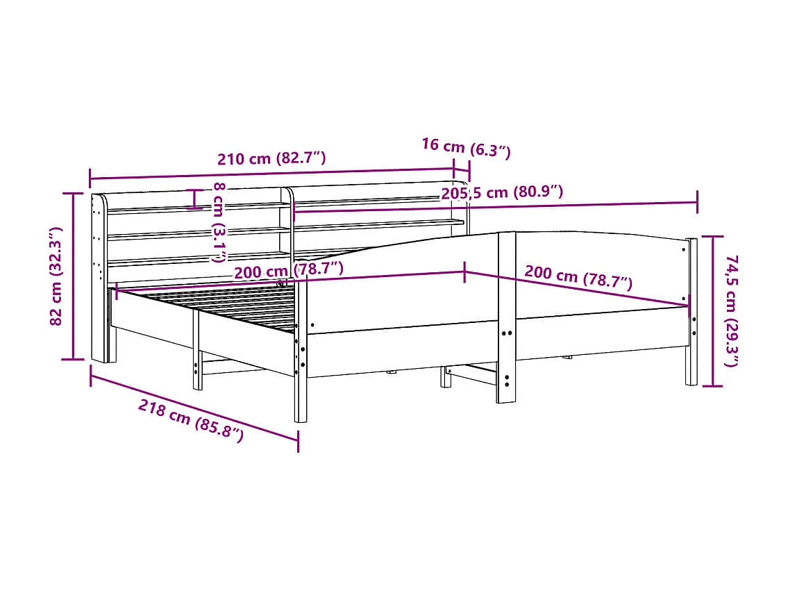 Cadre de lit sans matelas 200x200 cm bois massif de pin