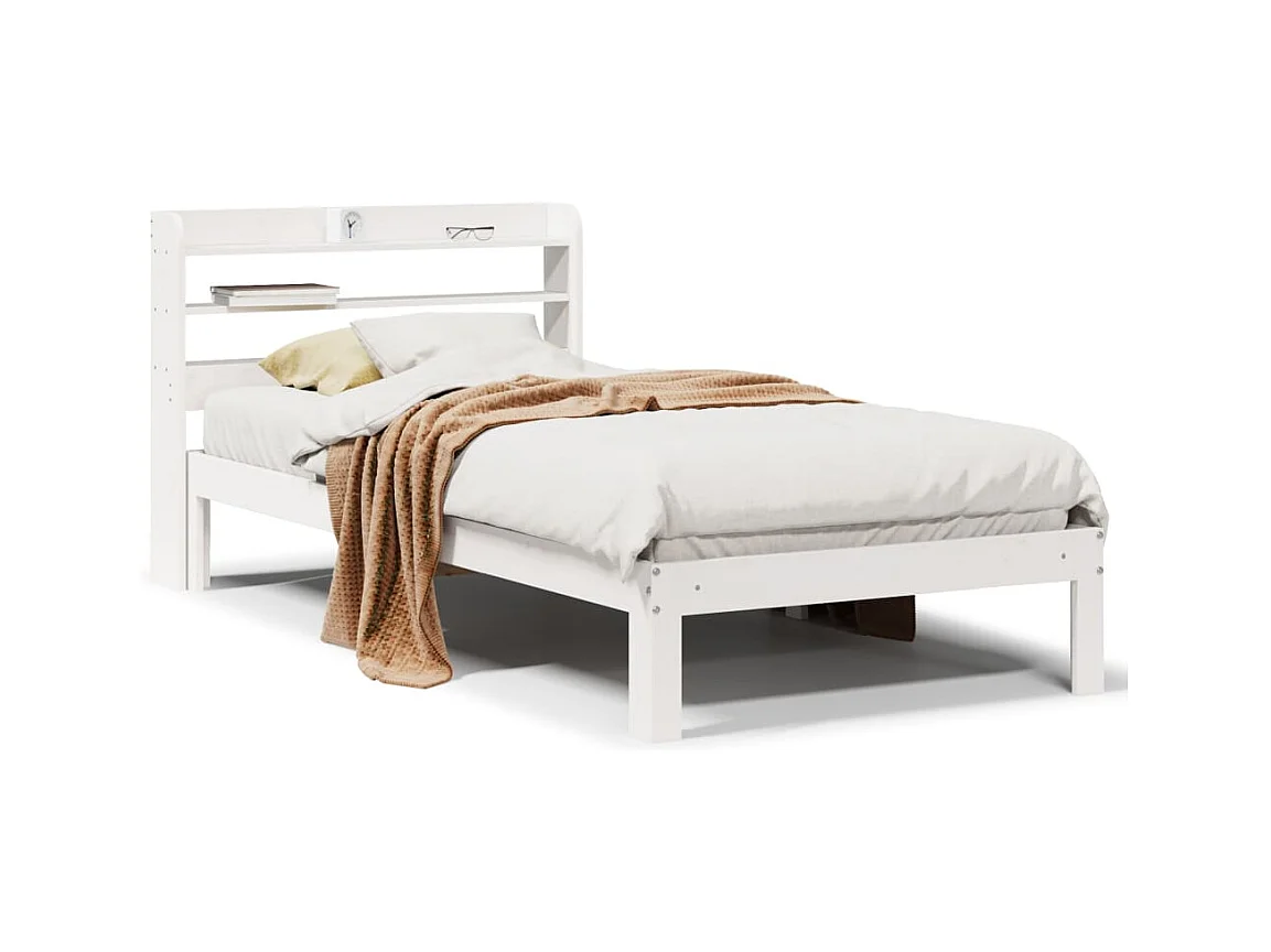 Giroletto con Testiera Bianco 75x190 cm Legno Massello di Pino