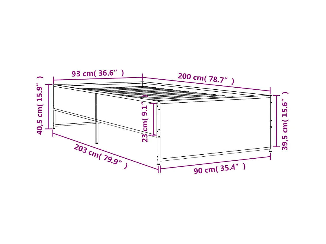Cadre de lit sans matelas chêne fumé 90x200 cm