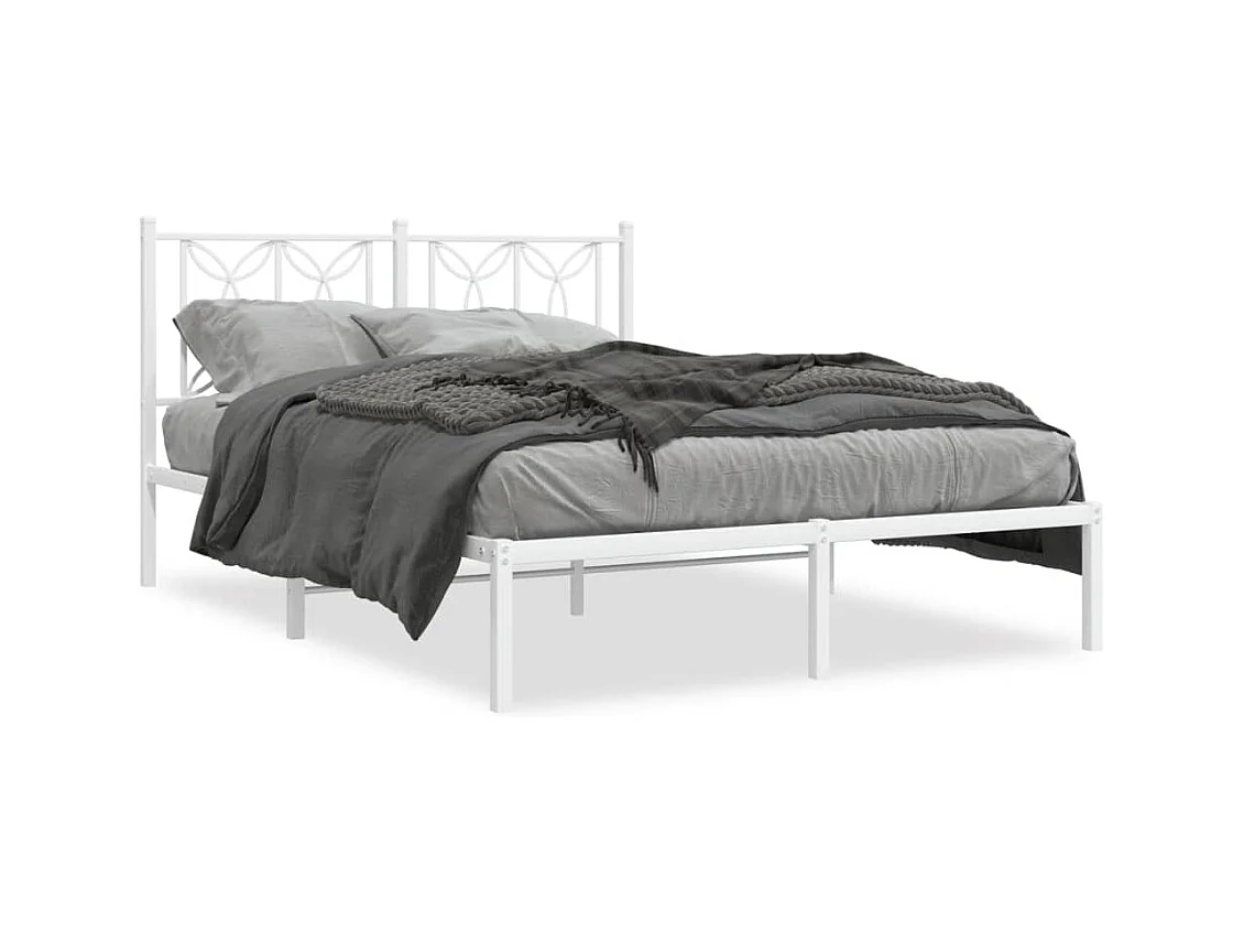 Cadre de lit métal sans matelas et tête de lit blanc 135x190 cm