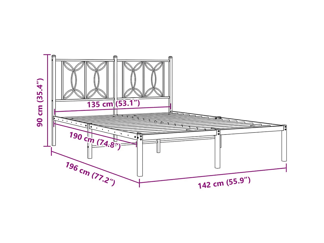 Cadre de lit métal sans matelas et tête de lit blanc 135x190 cm