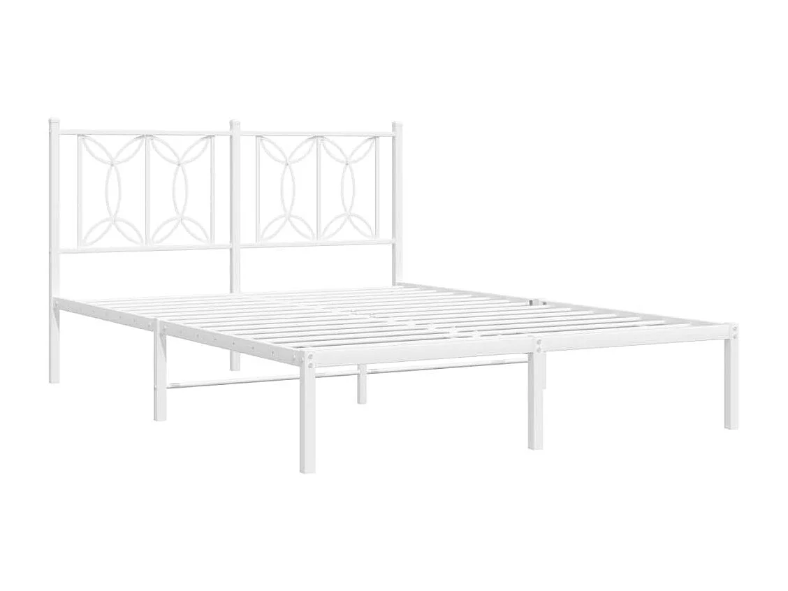 Cadre de lit métal sans matelas et tête de lit blanc 135x190 cm