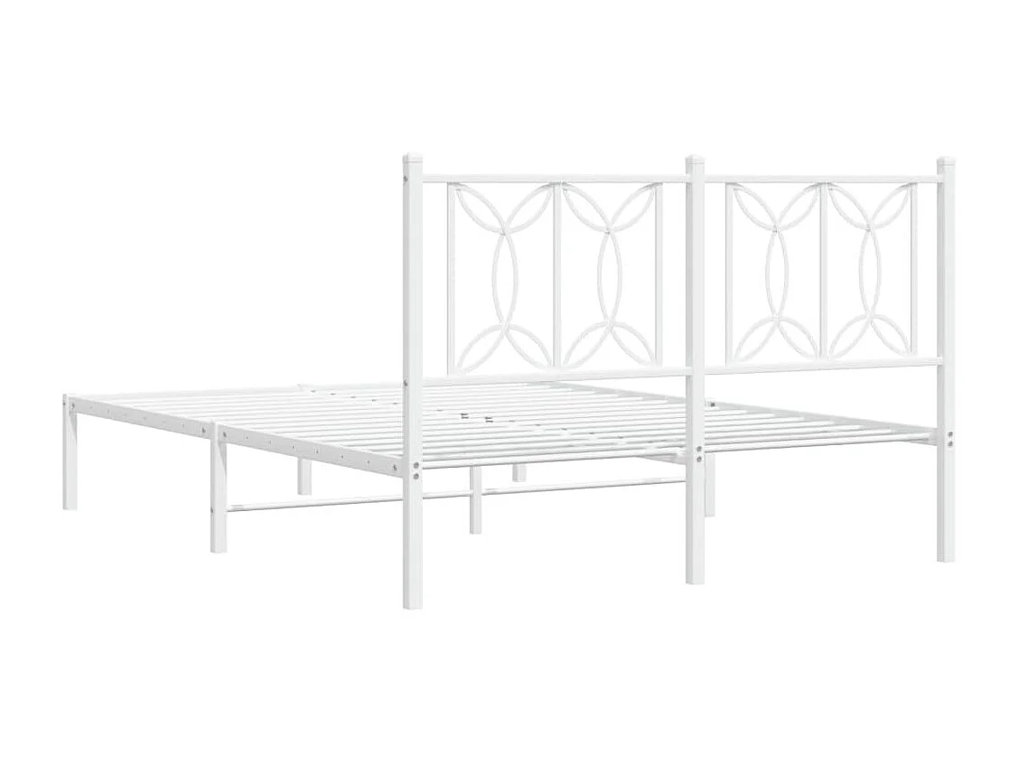 Cadre de lit métal sans matelas et tête de lit blanc 135x190 cm