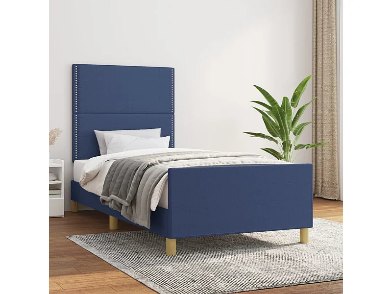 Cadre de lit sans matelas bleu 90x190 cm tissu