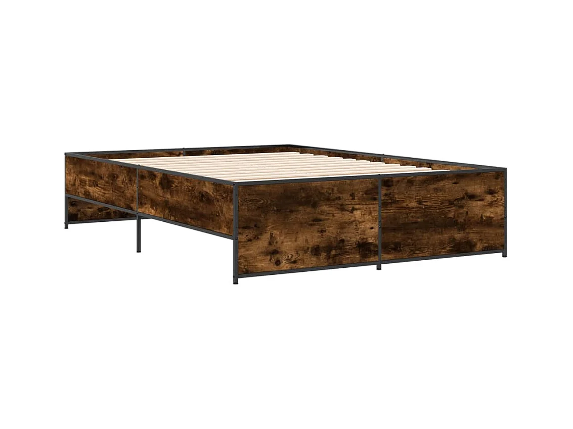 Estructura cama madera ingeniería metal roble ahumado 135x190cm