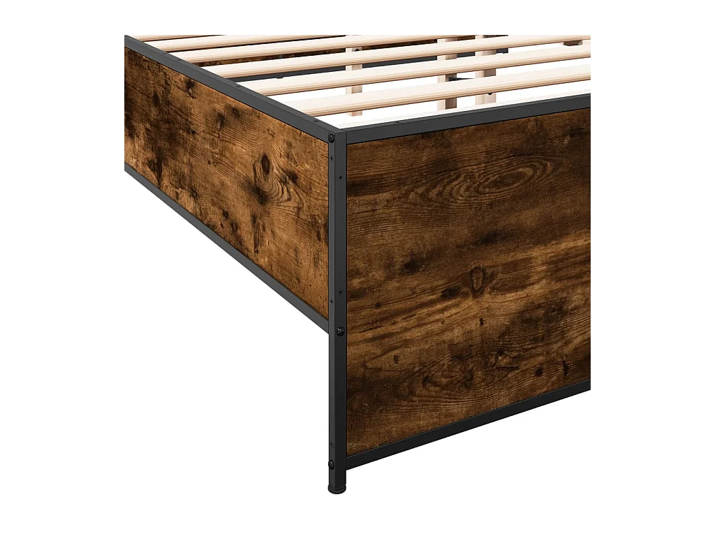 Estructura cama madera ingeniería metal roble ahumado 135x190cm