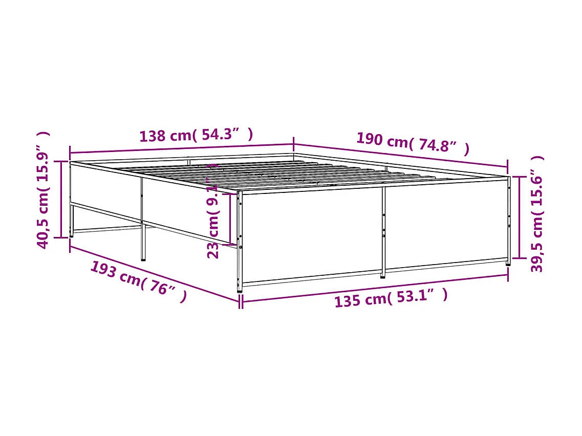 Cadre de lit sans matelas chêne fumé 135x190 cm