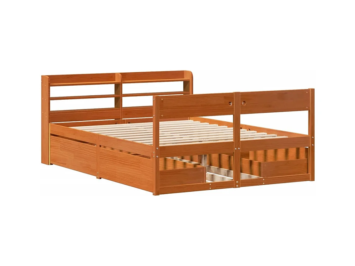 Cadre de lit sans matelas cire marron 140x190cm bois pin massif