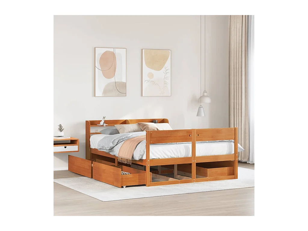 Letto senza Materasso Marrone Cera 140x190 cm in Legno di Pino