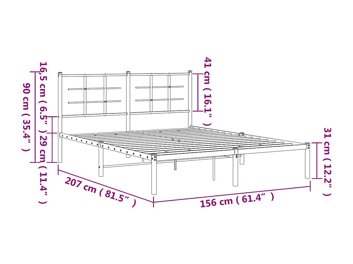 Cadre de lit métal sans matelas avec tête de lit noir 150x200cm