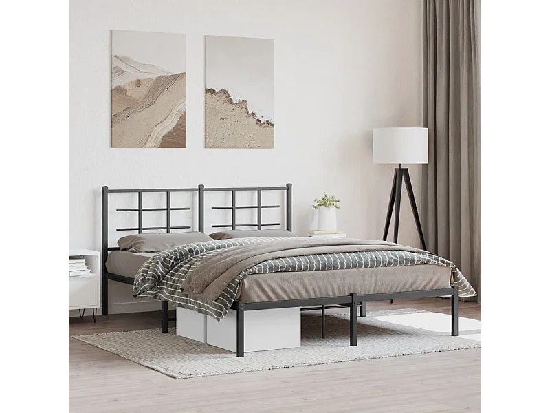 Cadre de lit métal sans matelas avec tête de lit noir 150x200cm