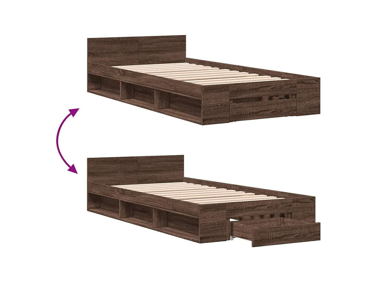 Cadre de lit avec tiroir sans matelas chêne marron 90x190 cm