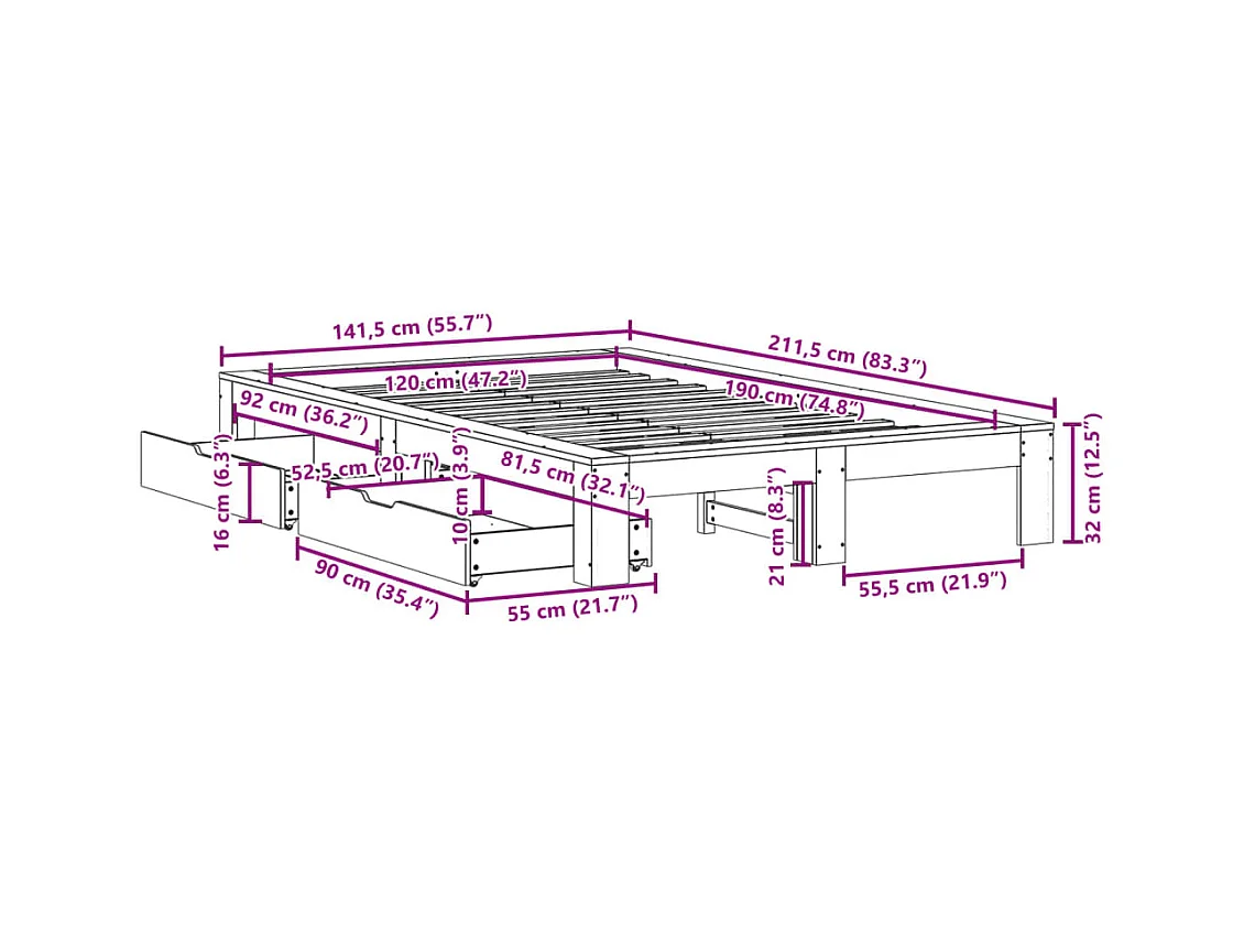 Cadre de lit sans matelas blanc 120x190 cm bois de pin massif