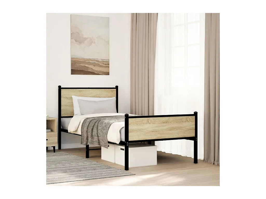 Estructura de cama sin colchón metal roble Sonoma 75x190 cm