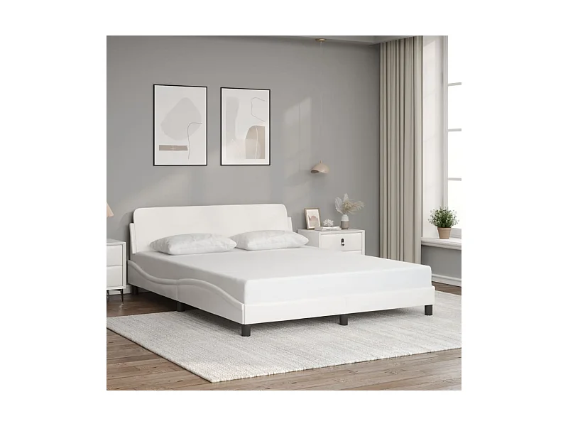 Estrutura cama c/ cabeceira 160x200 cm couro artificial branco