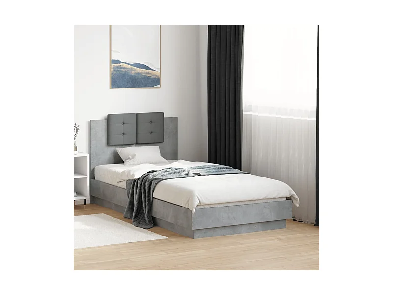 Cama con cabecero madera de ingeniería gris hormigón 75x190 cm