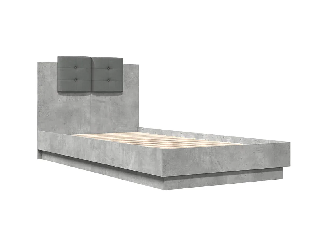 Cama con cabecero madera de ingeniería gris hormigón 75x190 cm