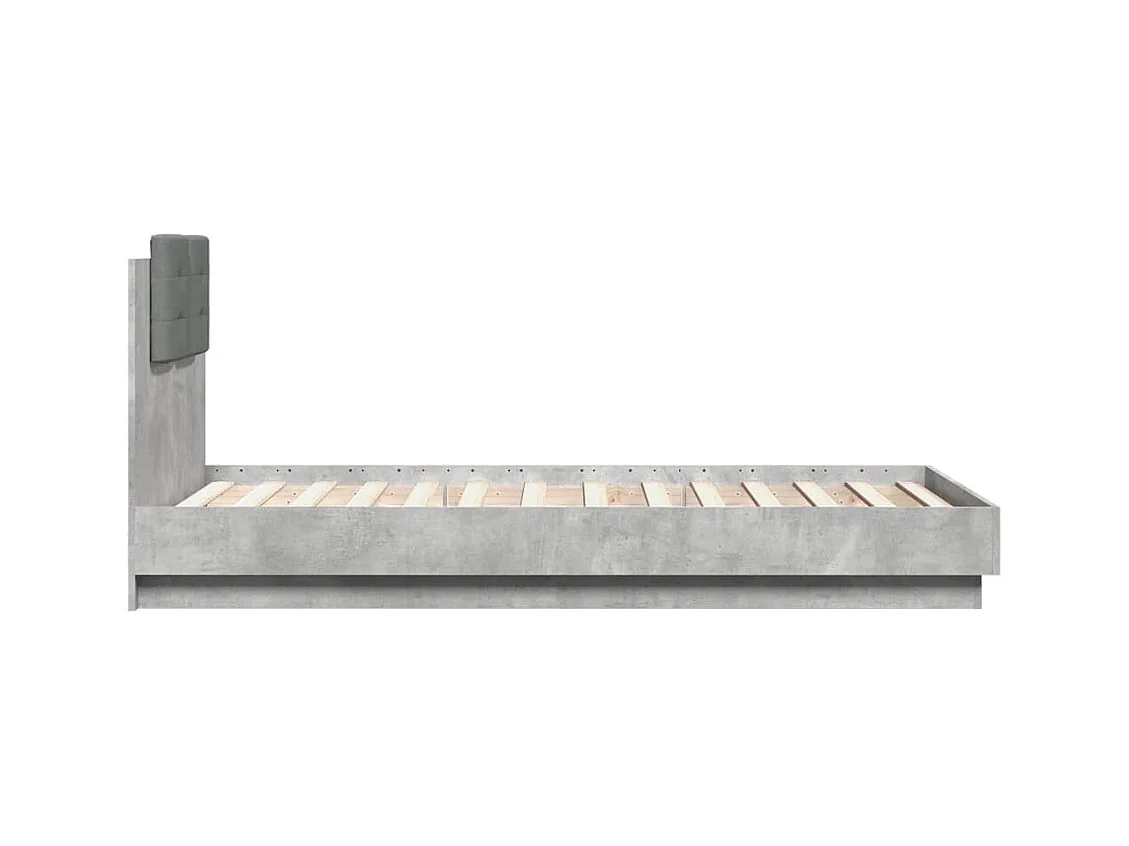 Cama con cabecero madera de ingeniería gris hormigón 75x190 cm