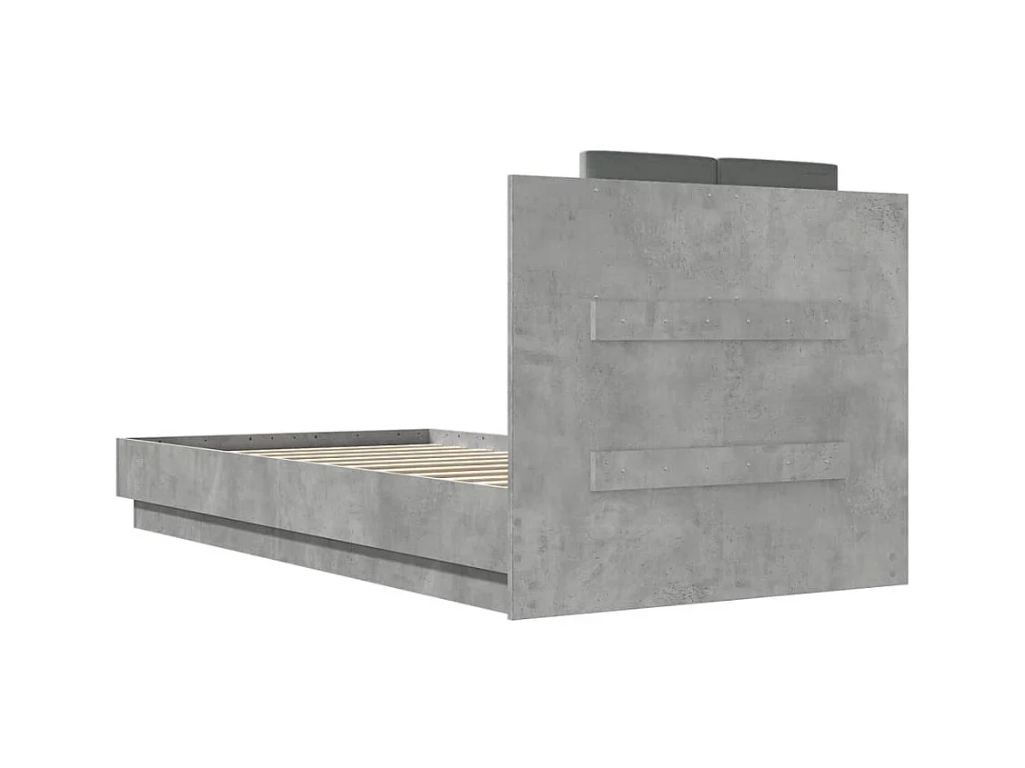 Cama con cabecero madera de ingeniería gris hormigón 75x190 cm