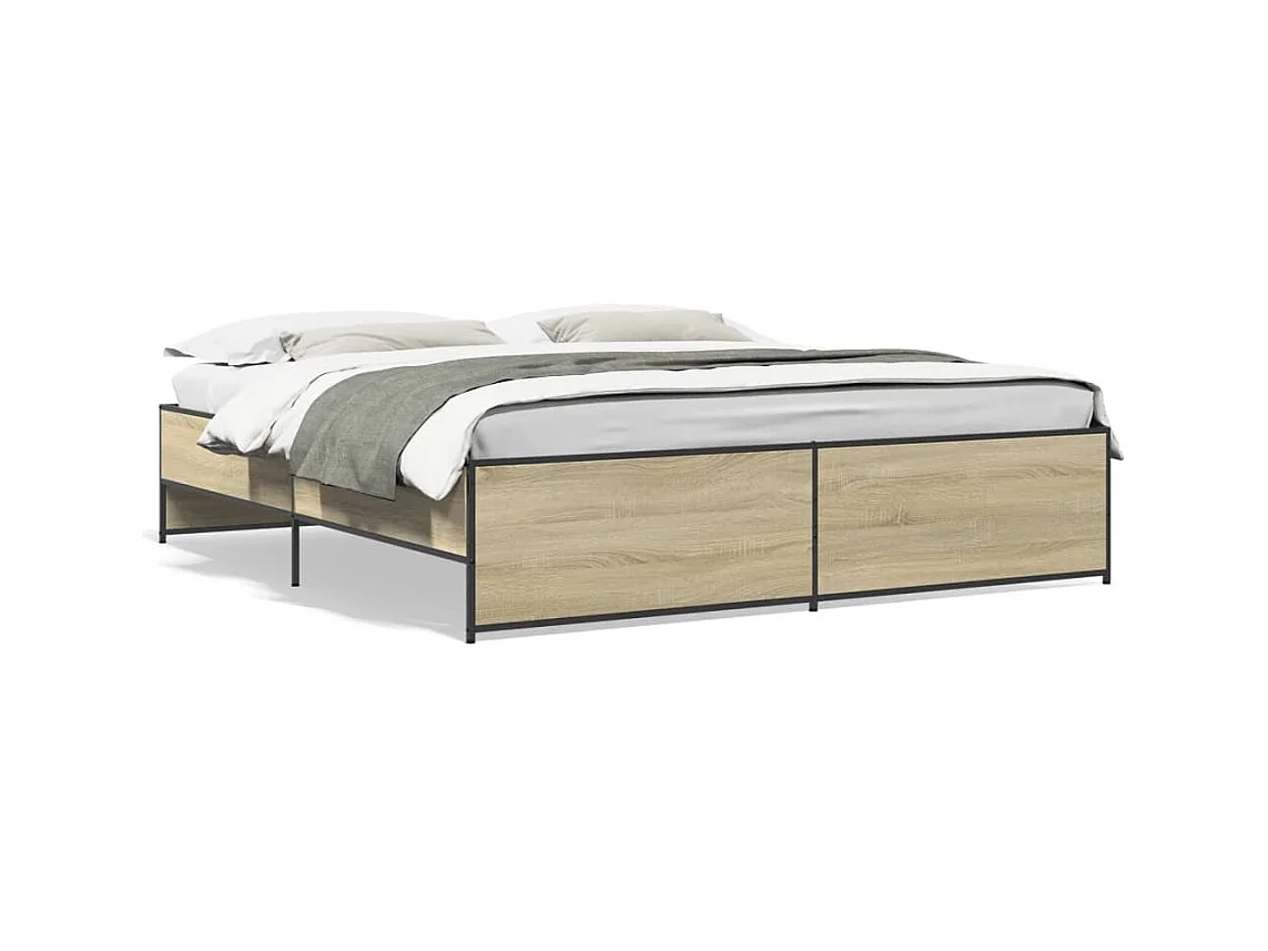 Estructura cama madera ingeniería metal roble Sonoma 200x200 cm